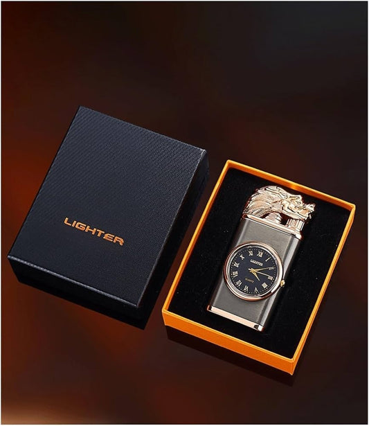 Metal Double Flame Dragon Lighter Retro Embossed Windproof Lighter Adjustable Flame Lighter Refillable Butane Lighter